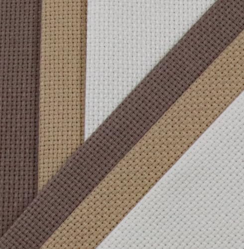Image of KCS 4 /6 pc of 12 inch x 18 inch(30cmx45cm) 16 Count Cotton Aida Cloth Cross Stitch Fabric (6 pc,Antique White +Coffee+Khaki)