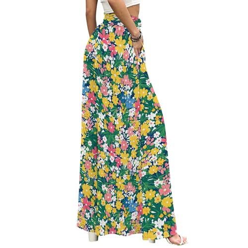 LOAIHA Womens Casual Boho High Waist Wide Leg Pants Loose Flowy Summer Adjustable Drawstring Wide Leg Pants with Pockets3
