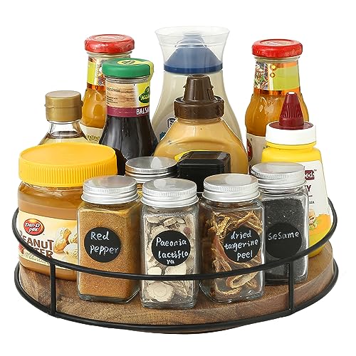 YUNISS Lazy Susan Draaiplateau, organizer, hout, draaibaar kruidenrek, keukenorganizer, draaiplateau-organizer voor kast, koelkast, keuken, werkblad (houtkleur, 26 cm)