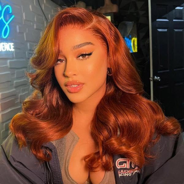 Ali Pearl Hair #35 Copper Red Human Hair Wig Body Wave Lace Front Wig Human Hair 13x4 Lace Front Wig 180% Density Pre Colored Glueless Wig Human Hair Ready to W