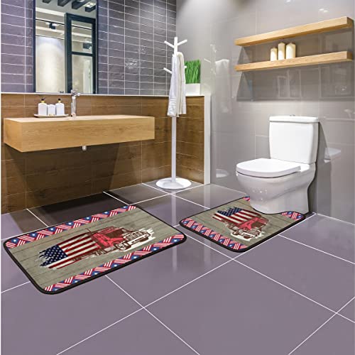 Amerikanische Flagge LKW Badematten Sets 2 Stück Badteppich und U-förmiger WC-Teppich rutschfest saugfähig… – Bild 8