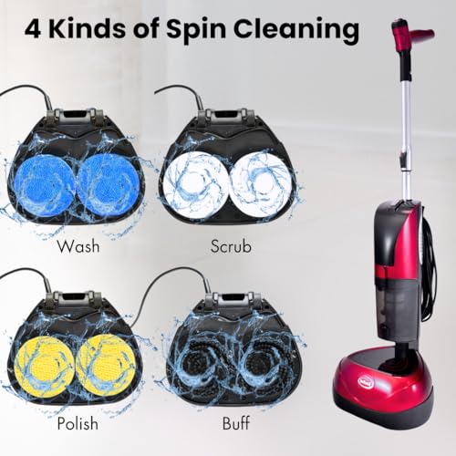 Hard Floor Cleaner, Scrubber, Polisher, Dry Vacuum, Multi-surface, Complete Floor Cleaning Machine, 23 ft. Cord, Red - Thumbnail 3