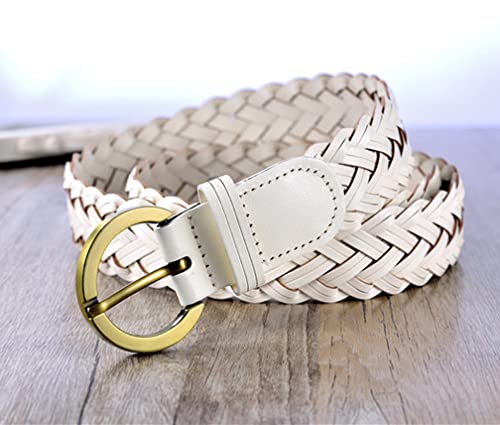 Women Leather Braided Belts for Dress 3.5CM/1.4 Inch Wide Hand Made Girls Woven Wasitbands with Golden Pin Buckle2