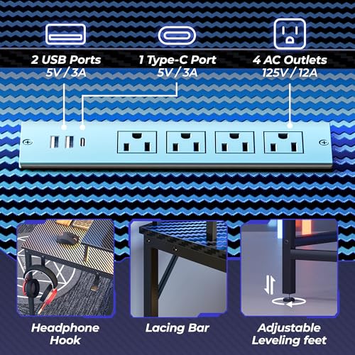 Huuger L Shaped Gaming Desk With Power Outlets & Led Lights thumb #4