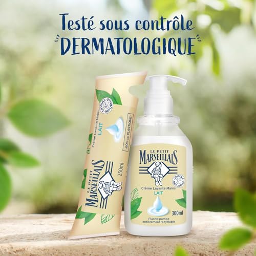 Le Petit Marseillais | Recharge Crème Lavante Mains Lait (berlingot de 250 ml) – Recharge savon liquide avec 92% d'ingrédients d'origine naturelle – Savon mains au pH neutre pour la peau (Lot de 4)