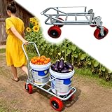 MLYAYE Zusammenklappbare Handwagen mit 4 Rädern für Ernten, Doppeleimer-Pflückwagen mit Anti-Durchhang für Ackerland für Gartenbauarbeiten