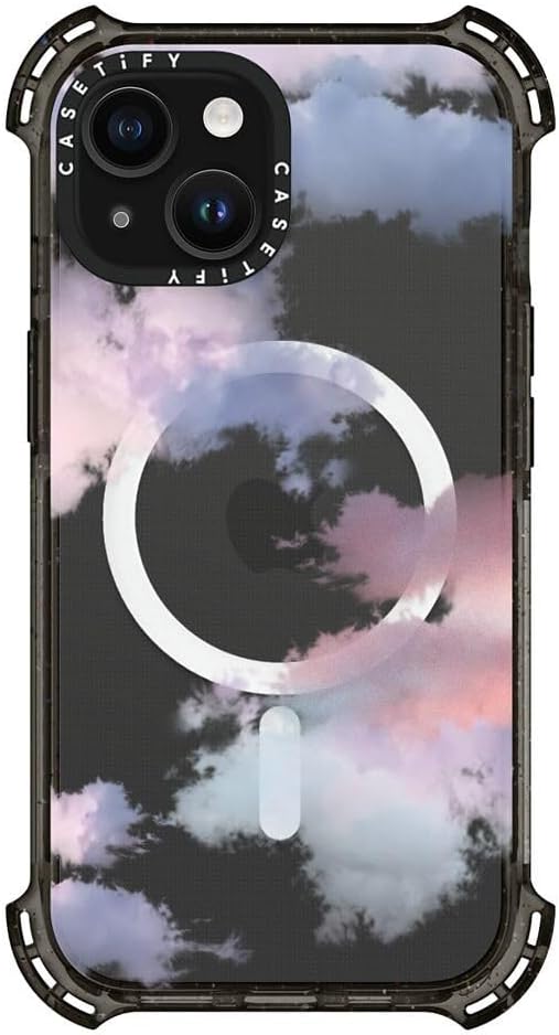 CASETiFY Bounce iPhone 15 Case [6X Military Grade Drop Tested / 21.3ft Drop Protection/Compatible with Magsafe] - Clouds - Clear Black