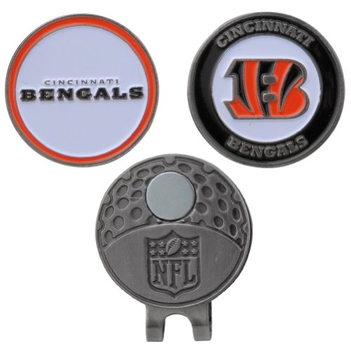 Team Golf NFL Cincinnati Bengals Cap Clip With 2 Golf Ball Markers Golf Cap Clip with 2 Removable Double-Sided Enamel Magnetic Ball Markers, Attaches Easily to Hats