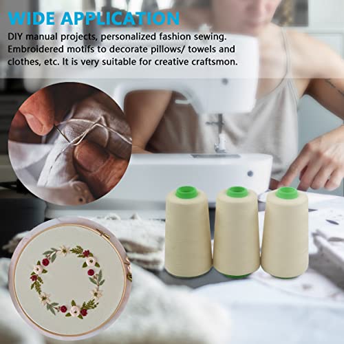 3 Spools Raw White All Purpose Sewing Cotton Thread Spools From For Serger, Overlock, Quilting, Sewing Machine 40/2 Connecting Threads For Sewing Machine And Hand Repair Works, 3000Yard/ Spools #TOP6