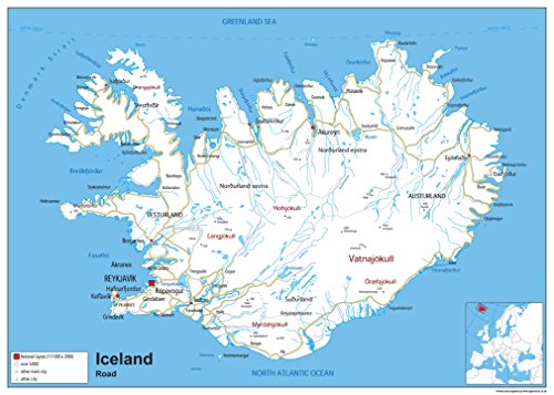 Mapa drogowa Islandii - laminowany papier (A0 rozmiar 59,4 x 84,1 cm)