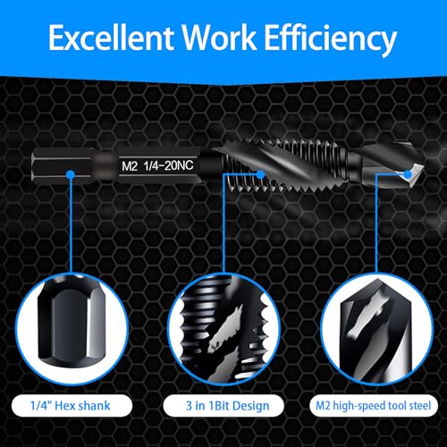 image for DKIBBITH Upgraded 6-Pack Combination Drill & Taps Bit Set SAE - 6542 M