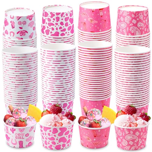 Jingmore 100 Pcs Ice Cream Cups 8 Oz Disposable Bulk,Cowgirl