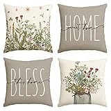 AVOIN colorlife Spring Wildflowers Home Sweet Home Throw Pillow Covers, 20x20 Inch Autumn Seasonal Decorations, Set of 4