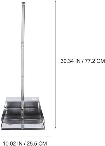 Miniatura 2 de Sartén para polvo de mango largo  Recogedor de acero inoxidable resistente  Diseño de pie  Herramienta limpia para el hogar, vestíbulotienda, A