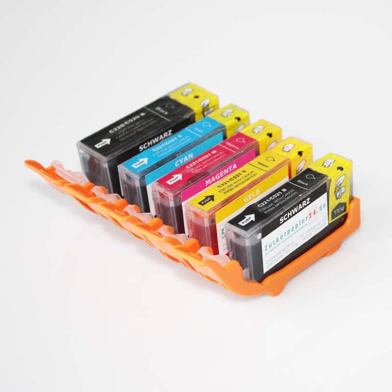 Zuckerpapier24® Juego de 5 cartuchos de tinta alimentaria compatibles con Canon PGI 525/CLI 526 C/M/Y, por ejemplo, MG5350 para tartas fotográficas [78new]