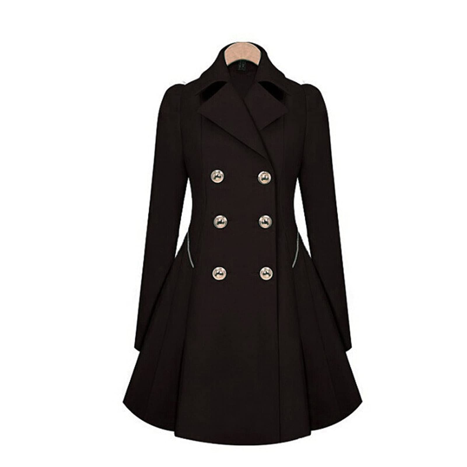 Manteau long jusqu'au genou noir VSOLS pour en finir avec le froid du matin