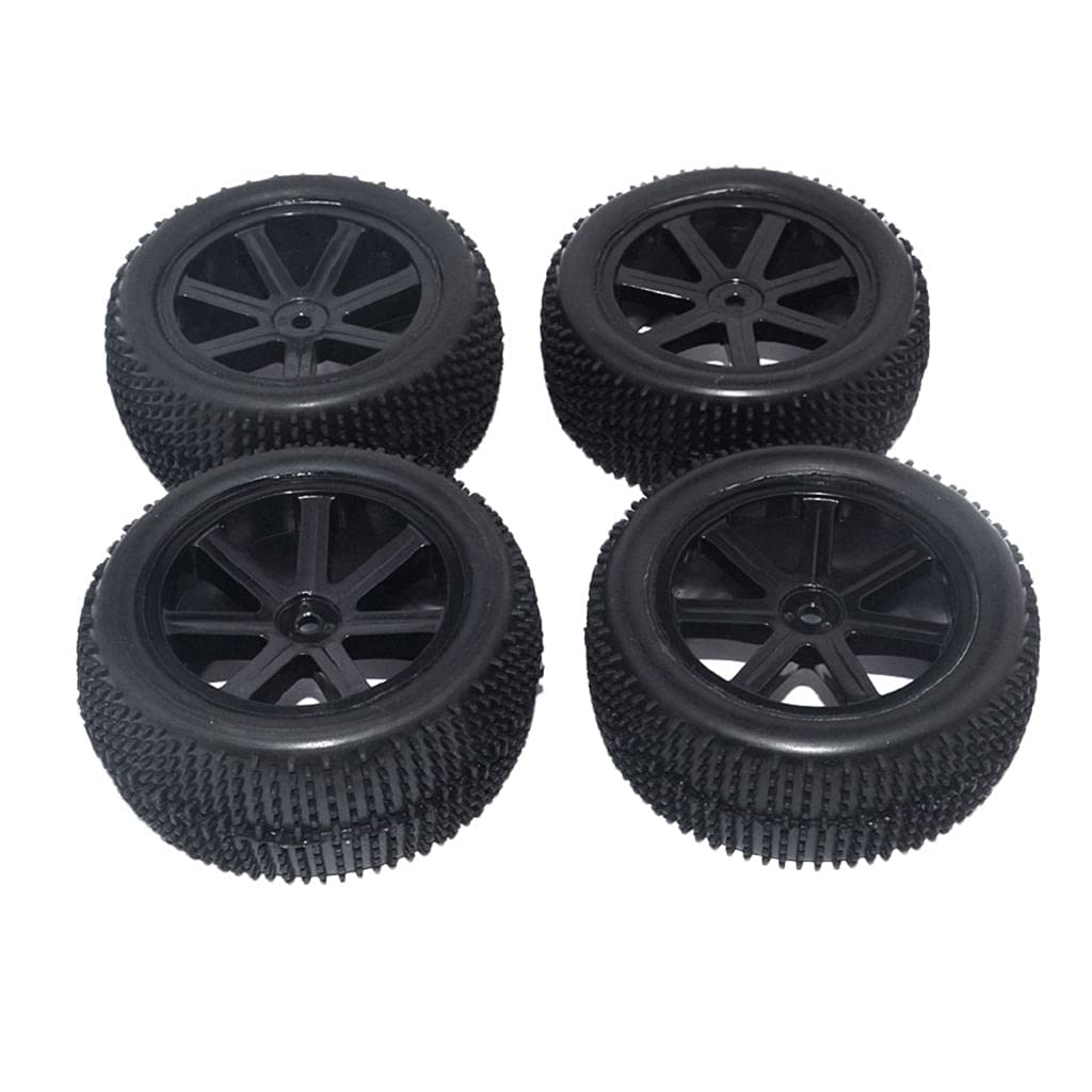 Demeras Pneumatici per Auto RC Pneumatici in Gomma Cerchi per Fuoristrada da Corsa Pneumatici per Fuoristrada in Scala 1/10 RC Crawler 4 Pezzi/Set(Nero