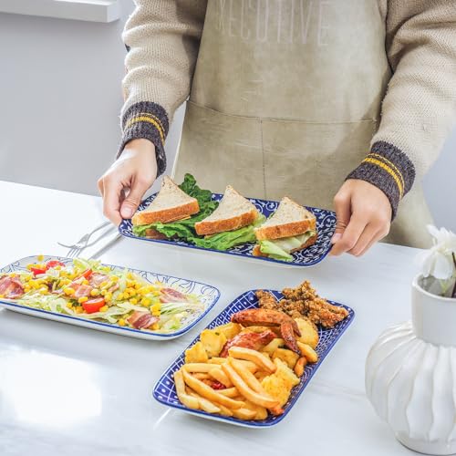 Selamica Keramik-Servierplatten, 30,5 cm, Serviertabletts für Party, Unterhaltung, große rechteckige Servierplatten für Lebensmittel, 6 Stück, Vintage-Blau