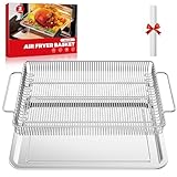 Air Fryer Basket for Oven, Air Fryer Basket and Stainless Steel Baking Tray Pant Oven Air Fryer Pan Rack for Cooking Baking Dishwasher and Broiling (15.9 in * 9.8 in &14.9 in * 11 in)