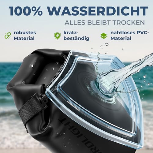 Foto von Nordlight wasserdichte Tasche 3er Set (Schwarz) - Dry Bag 20l + wasserdichte Handyhülle + wasserdichte Hüfttasche | IPX8 Schutz | Mit Verstellbaren Gurten Für Strand, Stand Up Paddling