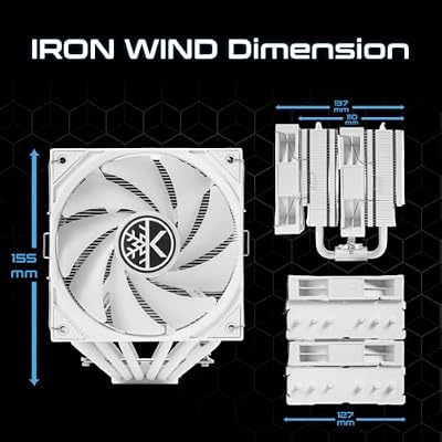 KINGCOOL Iron Wind 120 ARGB CPU Air Coolor, 6 Heat Pipes & Dual Towers, Dual 120mm PWM Fans, 1800 RPM Speed, ARGB Lighting, PC Cooler for AMD AM4 AM5/ Intel LGA 1851/1700, White