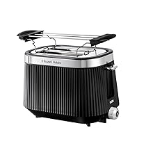 Russell Hobbs Tostapane 2 Fette Brontë Nero con 6 Livelli di Doratura, Opaco, Dettagli in Acciaio Inox, Fessure Larghe, Funzione High Lift, Opzioni Scongelamento, Riscaldamento e Annulla, 26760-56
