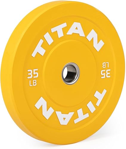 Titan Fitness - Placa olímpica económica de 35 libras, se vende individualmente, goma con inserto de acero, levantamiento de pesas y entrenamiento