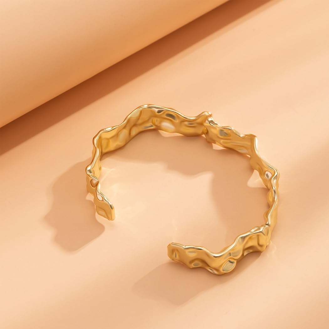 FUTIMELY Irregular Chunky Hammered Cuff Bracelets for Women Adjustable Gold Geometric Texture Thick Open Bangle Bracelet Trendy Punk Statement Jewelry Gift - Image 6