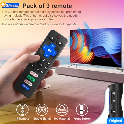 Image of (3 Pack) for Roku TV Remote Control Replacement, for TCL Roku /Onn Roku TVs