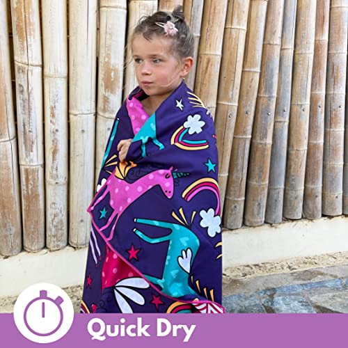 Eccosophy Microfiber Kids Beach Towels & Pouch 60"X30" Bath Towels For Toddlers - Girls & Boys - Quick Dry Pool Towels - Sand Free Beach Blanket For Travel Camping Vacation Toallas Playas (Unicorns) #TOP4
