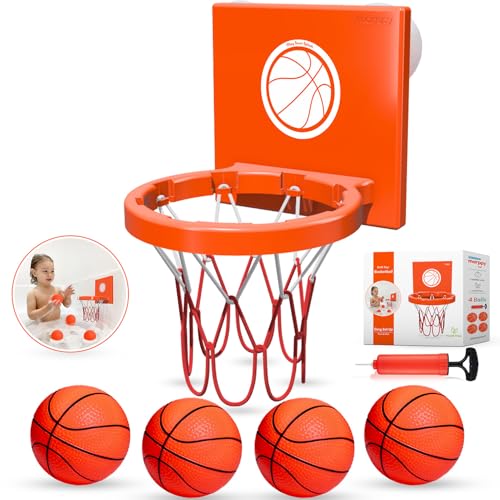 MARPPY Bath Toys - Bathtub Basketball Hoop for Kids Toddlers - Suction Cup Basketball Hoop and 4 Soft and No Hole Balls - Baby & Toddler Mini Basketball Hoop - Boys & Girls