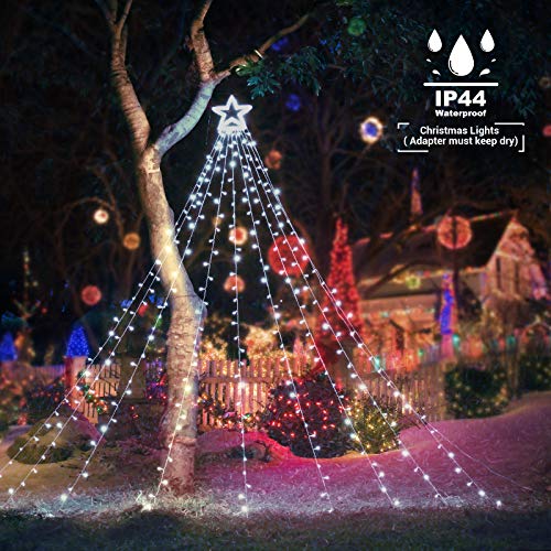 Toodour JT-EL/FC300V0200-C Christmas Decorations Outdoor Star Lights, 317 Led 10Ft X 9 Waterfall Tree Lights With 12 Inch Topper Star, 8 Lighting Modes Outside Christmas Lights For Yard Garden Holiday Decor thumb #2