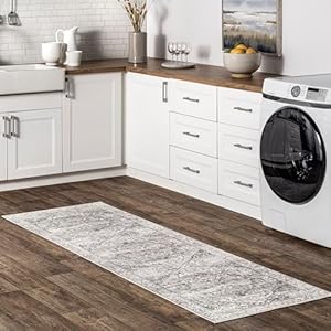 nuLOOM Rain Haven Vintage Machine Washable Area Rug – 2×8 Machine Washable Runner Rug Transitional Grey/Ivory Rugs for Living Room Bedroom Dining Room Entryway Hallway Kitchen