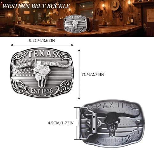 Cowboy Belt Buckle for Men Women Vintage Rodeo Texas Map 1836 Longhorn bull Western Belt Buckles