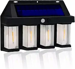 Luminária Solar Sem Fio Recarregável Com Luz Solar Arandela Quádrupla Com Filamento Tungstênio LED Decoração Externa Jardim Fachada Retrô IP65