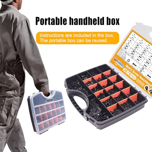Image of weideer 3670pcs M2 M3 M4 M5 Metric Screw Assortment Kit,Metric Bolt Assortment,12.9 Alloy Steel Hex Socket Head 10.9 Alloy Steel Hex Button Head Machine Screws Nuts Washers with Wrench