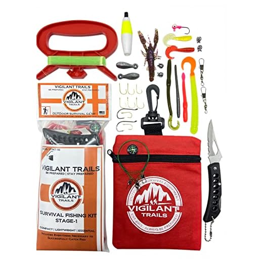 Vigilant Trails Pocket-Survival Fishing Kit Stage-1 | Includes Large Hand Reel to Keep Your Line Organized | Terminal Tackle | Lures | Lock Back Knife