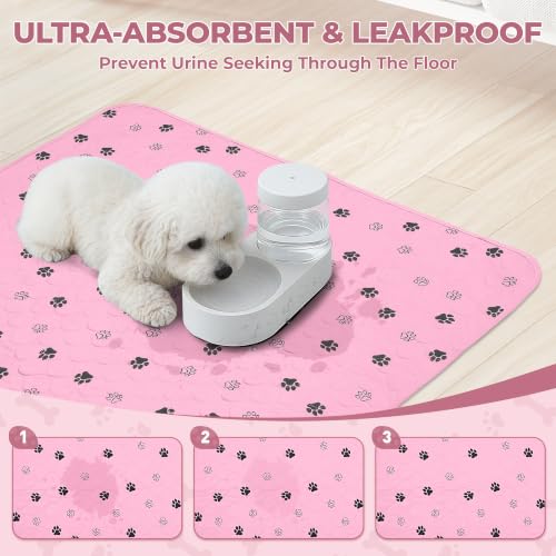 Image of Fostanfly Washable Pee Pads for Dogs, 2 Pack 63 inchx63 inch Training Pads, Pink | Machine Washable & Reusable pee pads, Strong Absorbency, Leak-Proof & Waterproof, Non-Slip, Playpen, Dog Whelping, Crate