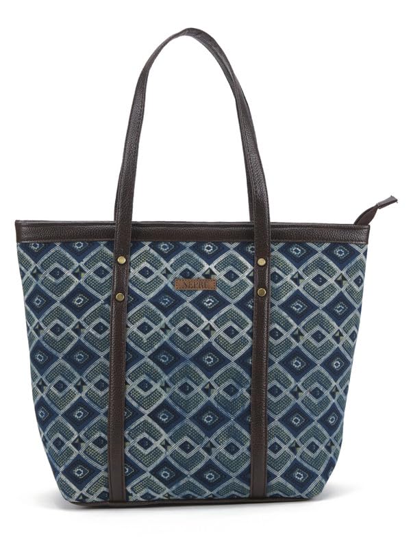 NEPRI Printed Office Tote Bag | Laptop Bag 15.6 inch | Stylish Tote Bags for Office Use | Purse for Women | Vegan Leather & Handblock Printed Fabric Handbag | Daily & Travel Use | WTT-007-14