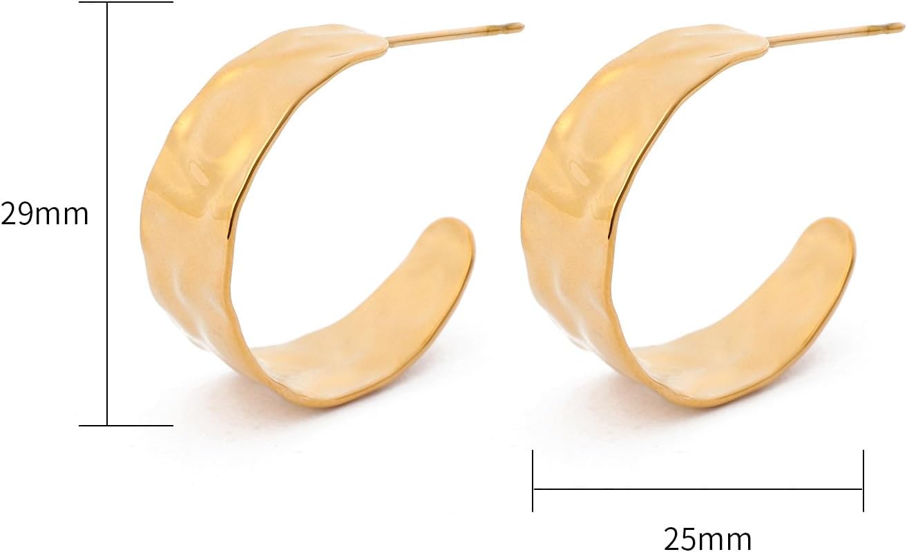 18K Gold Plated Hoop Earrings for Women Chunky Huggie Earrings Minimalist Gold Jewelry Valentine's Day Gift for Girlfriend Wife
