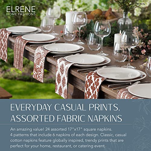 Elrene Home Fashions Everyday Casual Prints Assorted Fabric Napkins, Decorative Cloth Napkins And Table Accessories, 17" X 17", Red, Set Of 24 #TOP1
