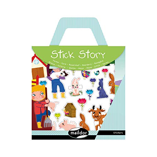 Maildor 566401O, Valisette Stick'story, 2 DECORS, Size:42x14 cm + 4 sheets of repositionable STICKERS, FARM (100 stickers)