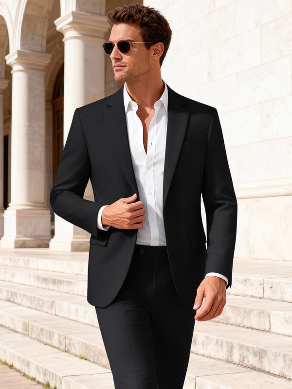  Mens 2 Piece Suit Slim Fit Solid Wedding Prom Tuxedo Suit with One Button Notch Lapel Blazer and Pants thumbnail
