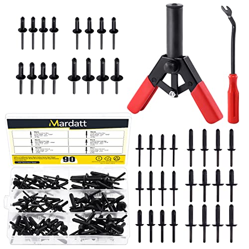 Mardatt 132Pcs 10 Sizes Nylon Blind Rivets Assortment Set including Plastic Rivet Gun and Fastener Removal Tool for Automotive and More