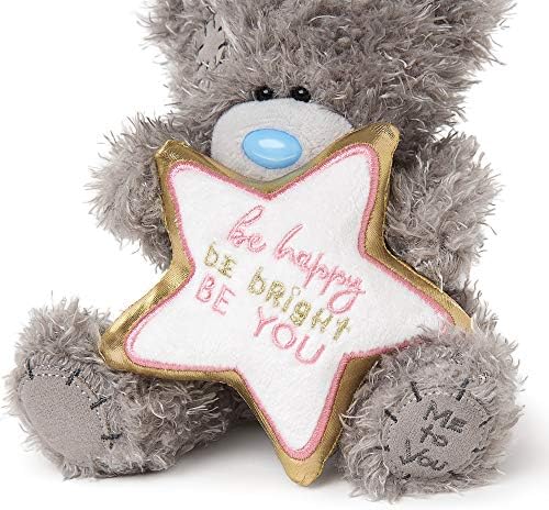 Me to You Tatty Teddy ''Be Happy Be Bright'' Plush Bear on a Gift Plinth - Official Collection, Blue,gold,grey,pink