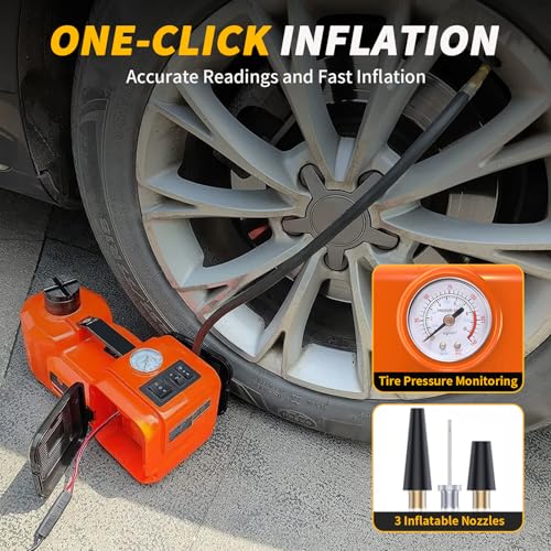 Image of Electric Car Jack Kit - 5 Ton /11023 LBS 12V Hydraulic Jack Lift with Tire Inflator Pump & LED Light - 2-in-1 Kit for SUV, Truck, Sedan Tire Changes & Repairs