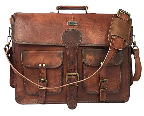 Retro Brown 20 Inch Buffalo Hunter Leather Laptop Messenger Bag Office Briefcase Crossbody (messenger)2