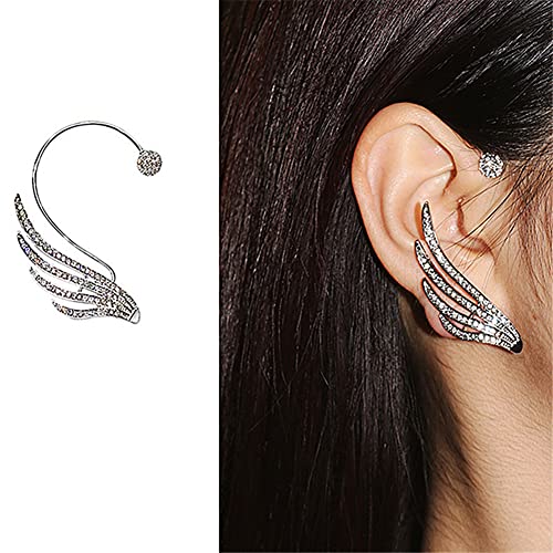 1 pièce Boucles d'oreilles Diamant Bijoux Femme,Argent Sterling 925,Boucles dOreilles Vintage ailes d'anges Non Percée Boucles d'oreilles Clips Cadeau de...