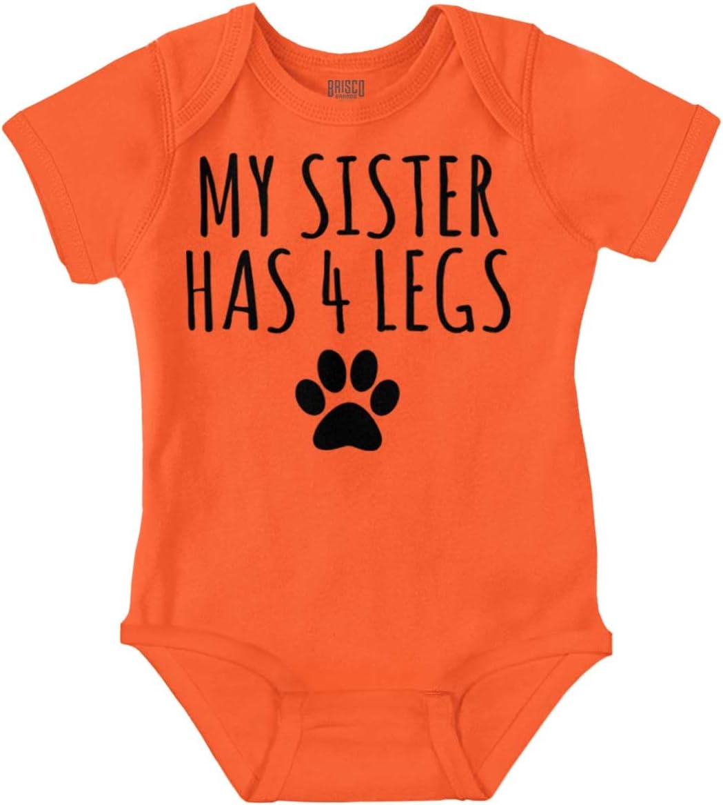 Brisco Brands My Sister Has 4 Legs Paw Print Baby Romper Boys or Girls