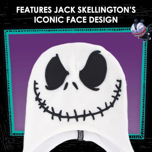 Image of Concept One Unisex Adult Disney the Nightmare Before Christmas Beanie Hat, Jack Skellington Peruvian Winter Knit Cap with Tassels